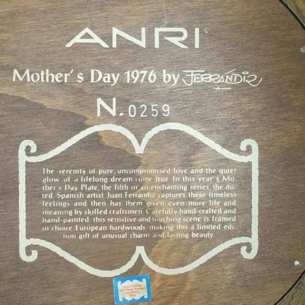 Anri Mother's Day 1976 Plate By Ferrandiz